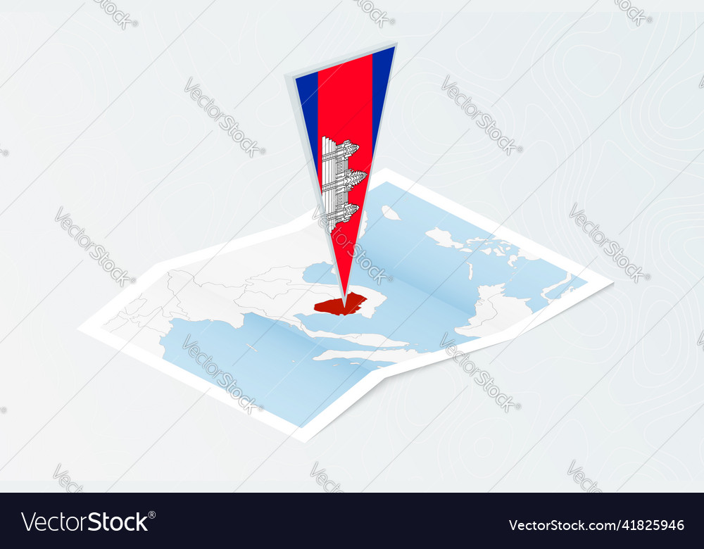 Isometric paper map of cambodia with triangular