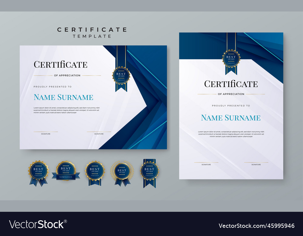 Modern award abstract duotone blue certificate Vector Image