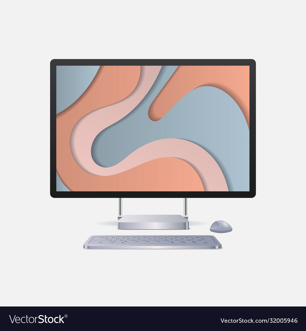 Modern computer monitor with keyboard mouse vector image Modern computer monitor with keyboard mouse