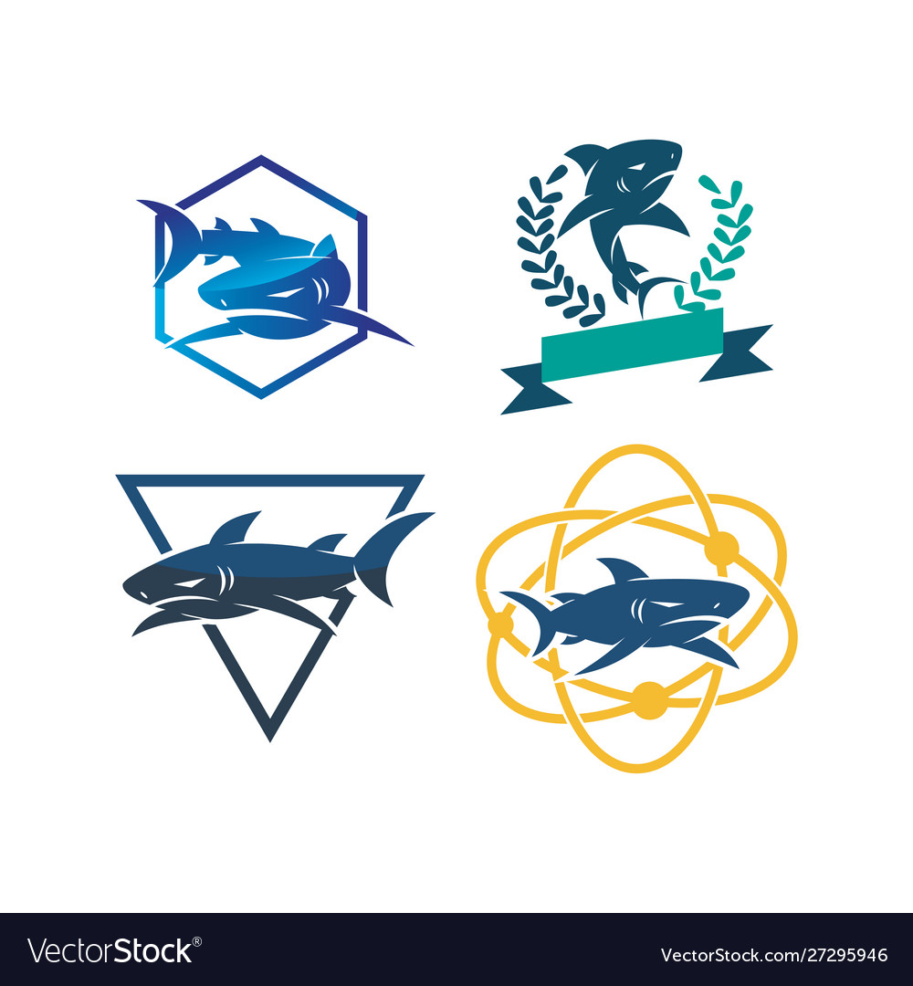 Shark leaf technology triangle logo design set