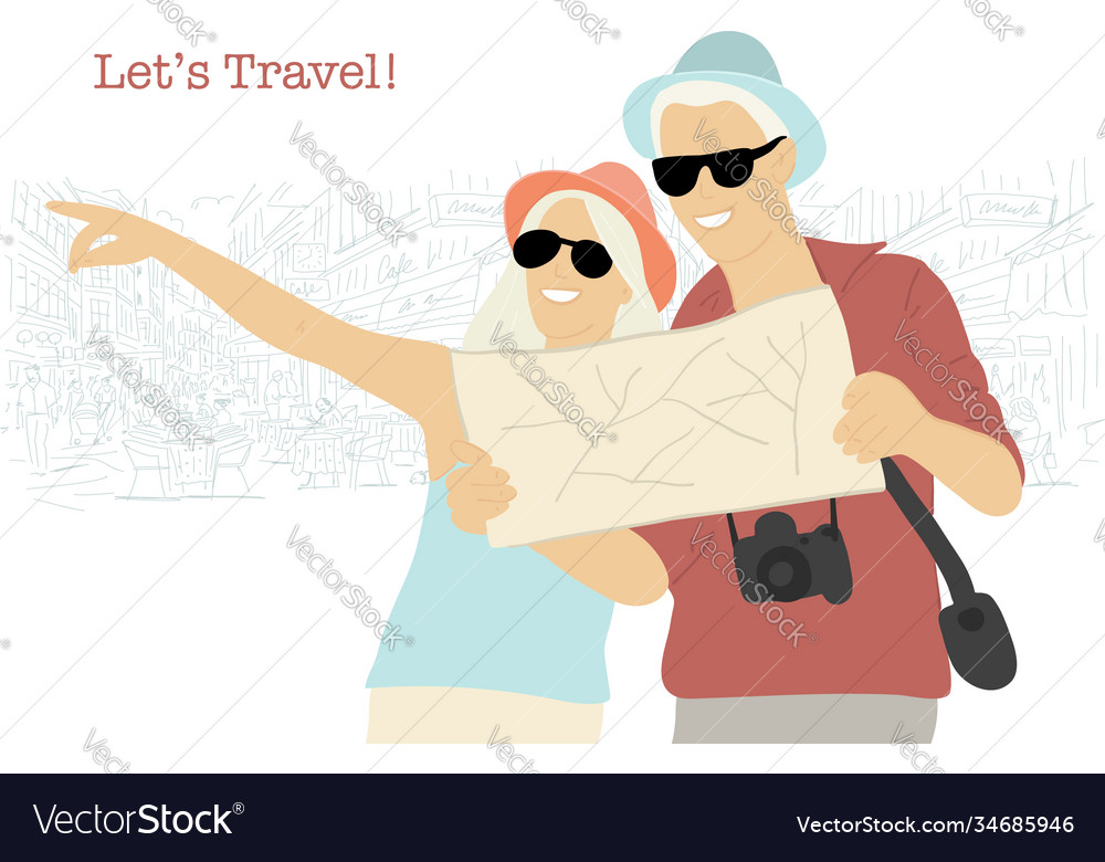 Young couple travelers with map vacations