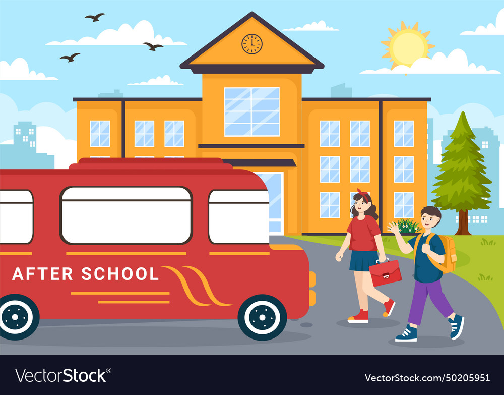 After school with students leave building vector image After school with students leave building
