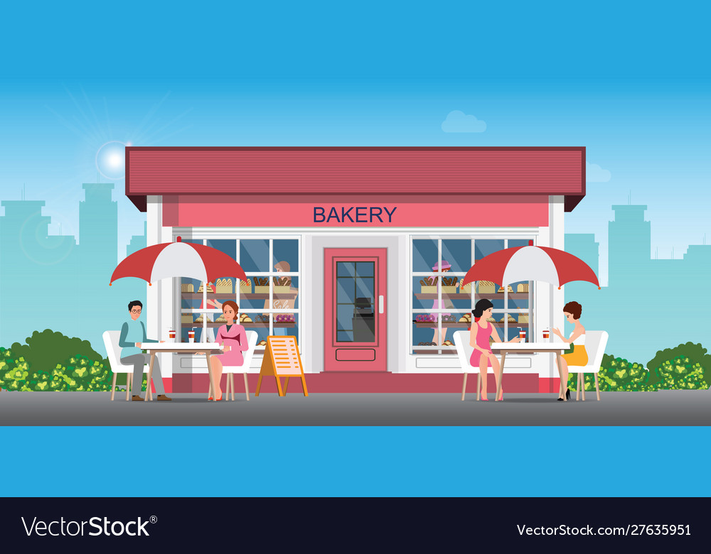 Cafe street coffee shop with man and woman vector image Cafe street coffee shop with man and woman