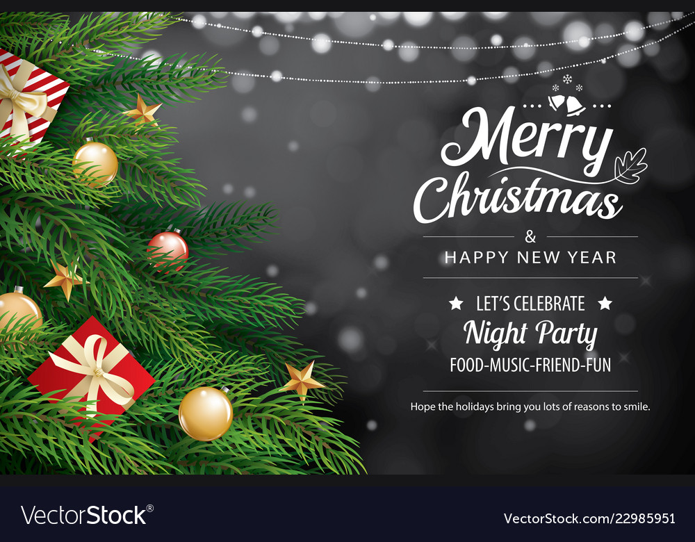 Christmas Greeting Card With Tree And Bokeh Vector Image