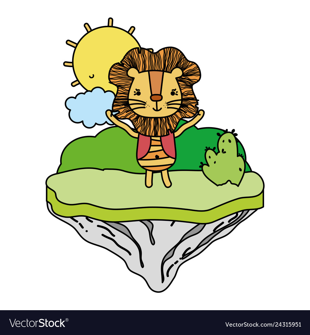 Color male lion animal in the float island