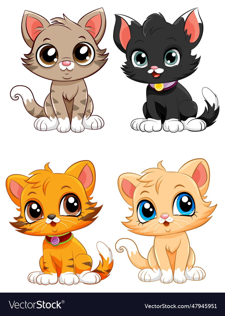 Cute kittens cartoon characters collection Vector Image