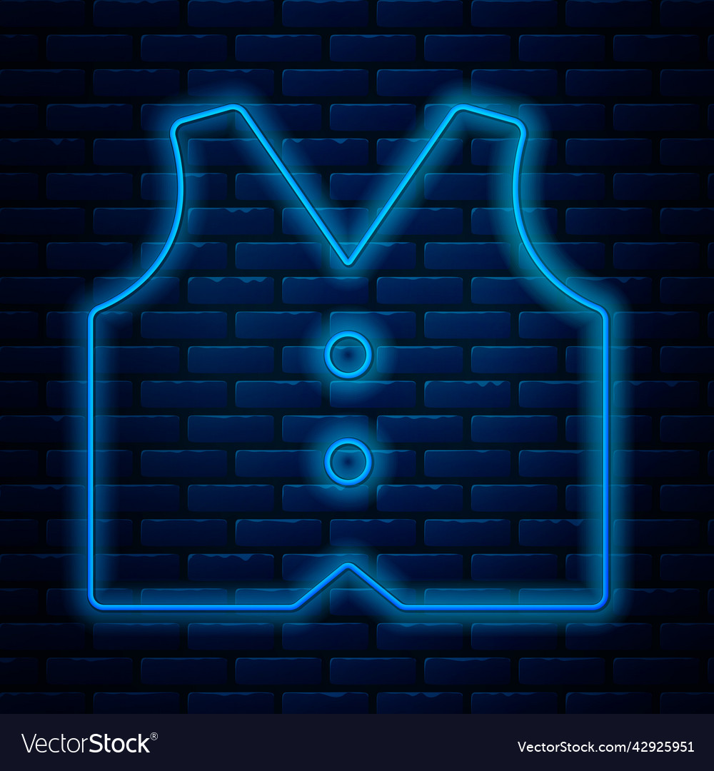 Glowing neon line waistcoat icon isolated on brick