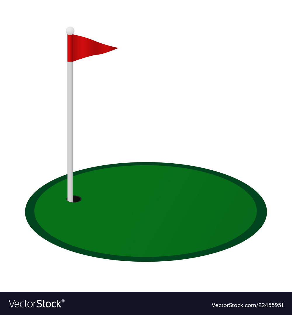 Golf hole with red flag