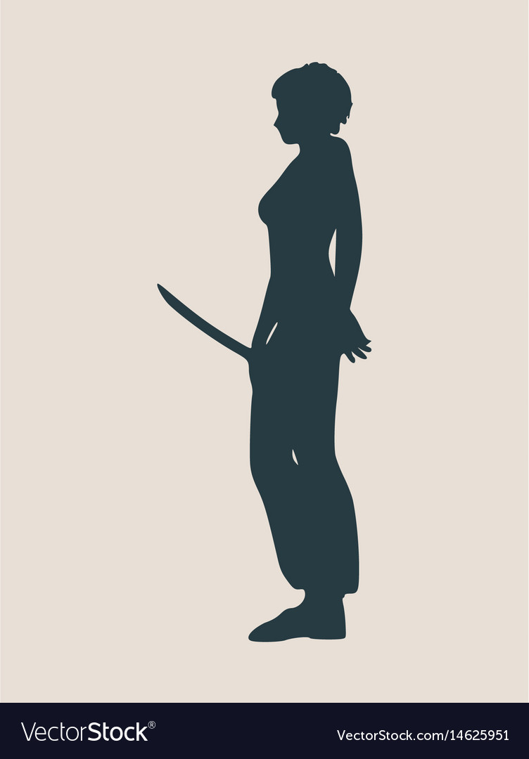 Karate Kampfkunst Silhouette von Frau mit Schwert