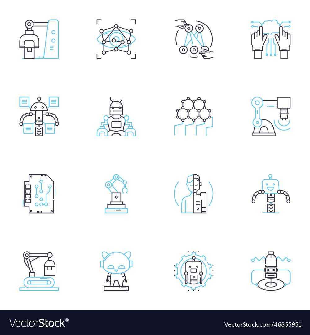 Machine learning linear icons set classification vector image Machine learning linear icons set classification
