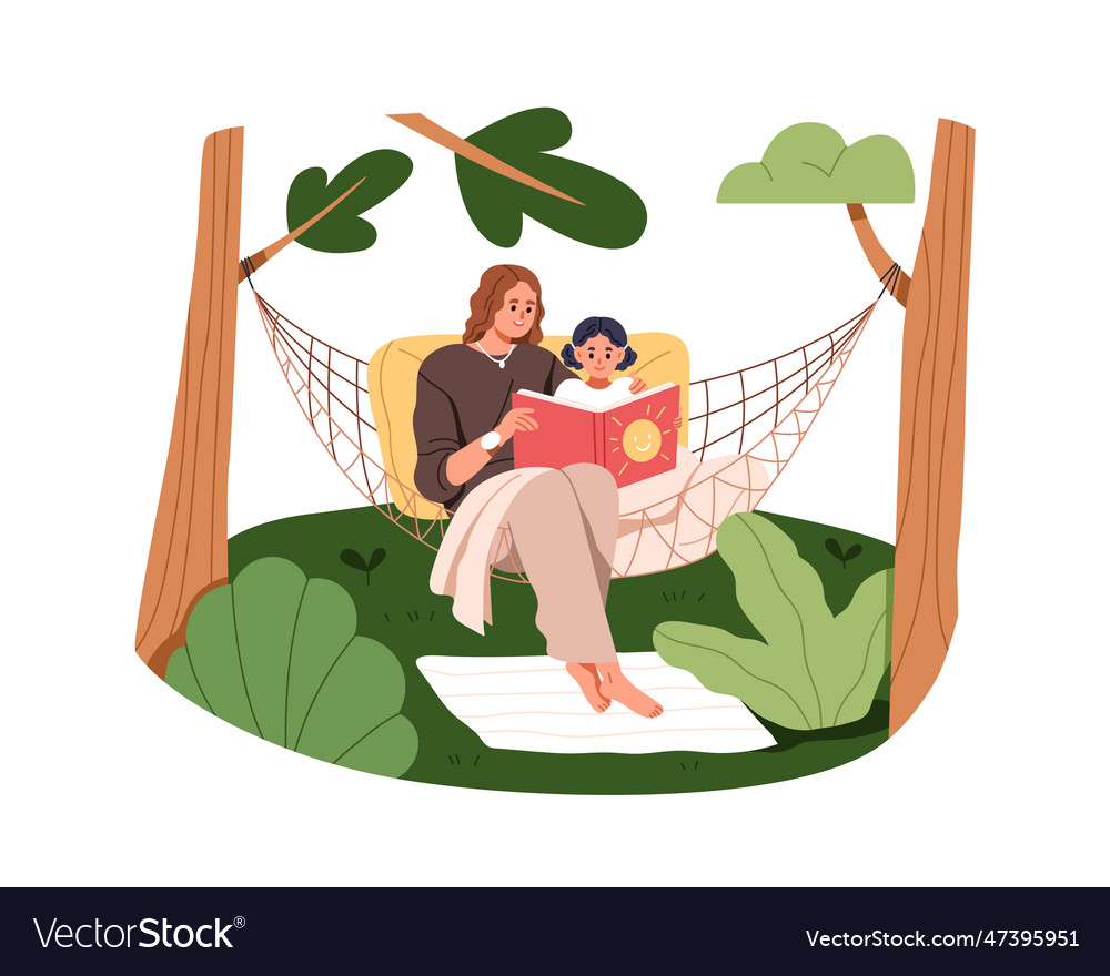 Mother and kid relaxing in garden sitting