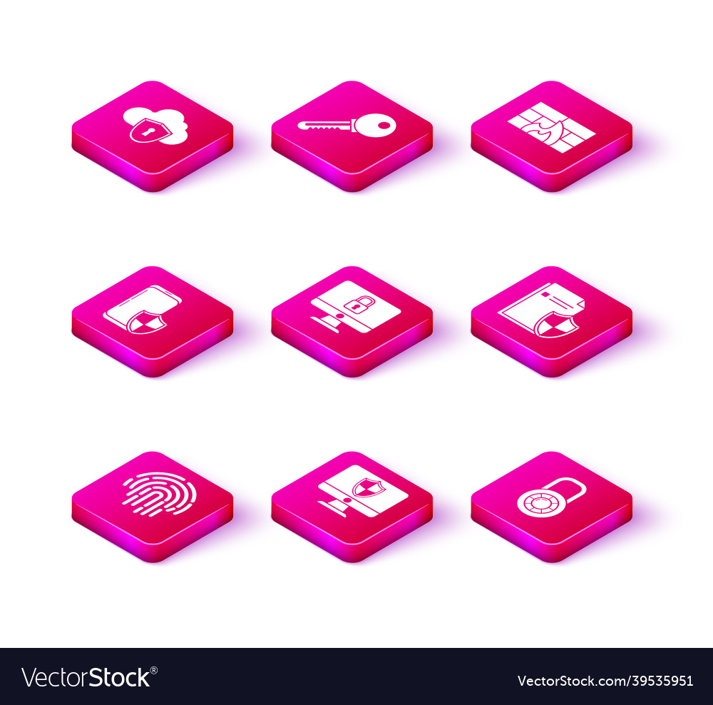 Set fingerprint computer monitor and shield vector image Set fingerprint computer monitor and shield