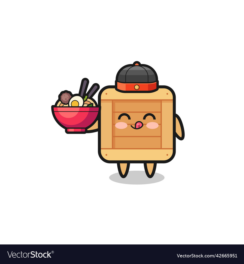 Wooden box as chinese chef mascot holding