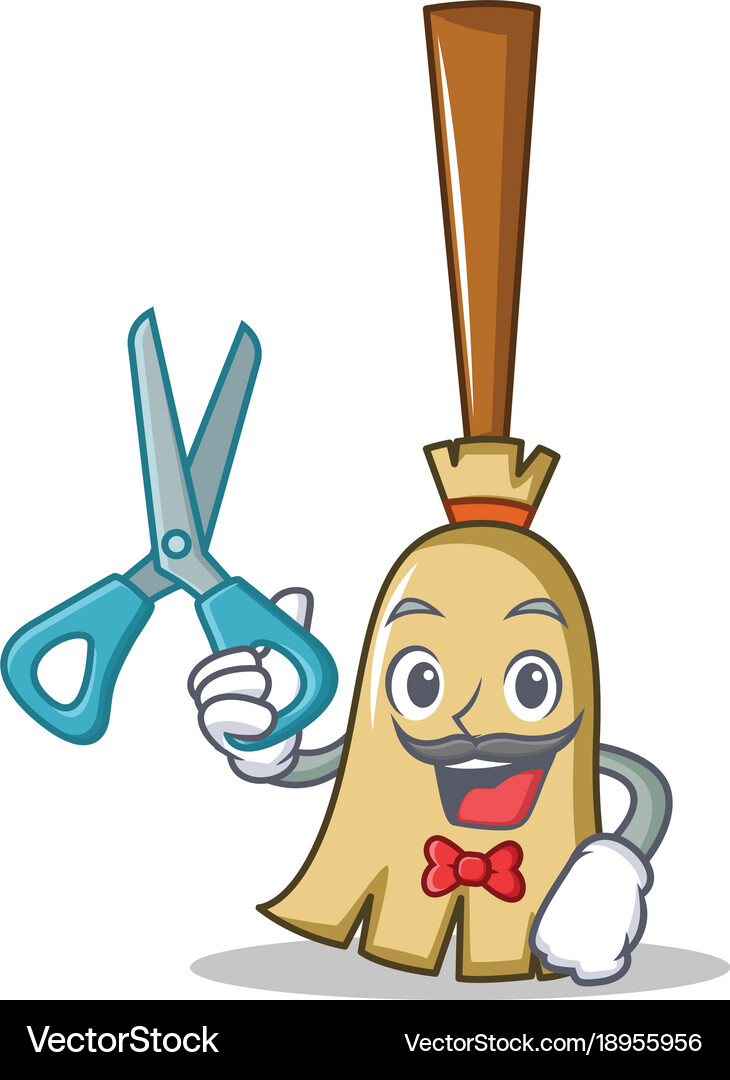 Barber broom character cartoon style Royalty Free Vector