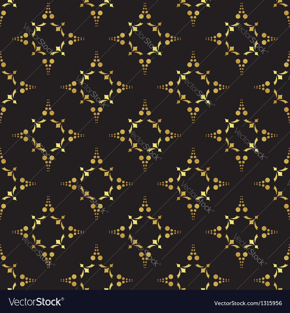 Black seamless pattern with golden elements