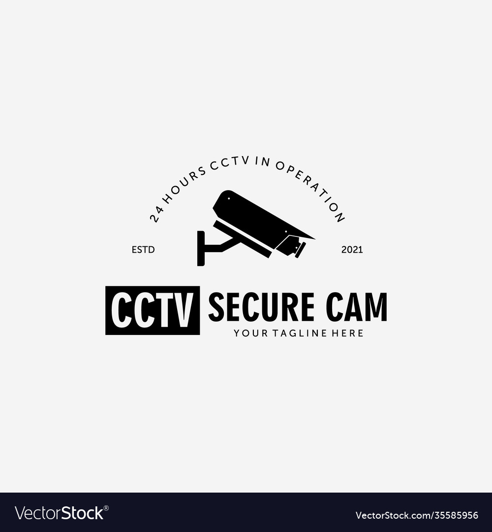 Cctv secure cam logo design vintage surveillance Vector Image