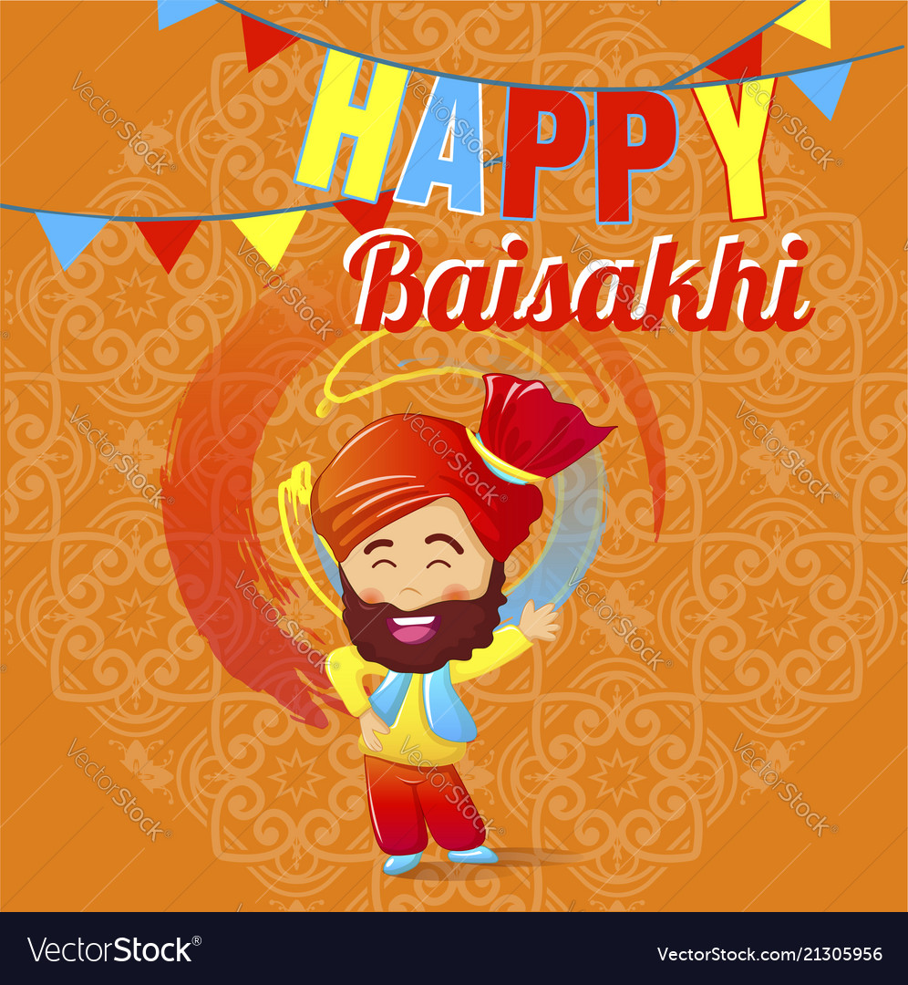 Happy baisakhi man concept banner cartoon style Vector Image Happy baisakhi man concept banner cartoon style Vector Image