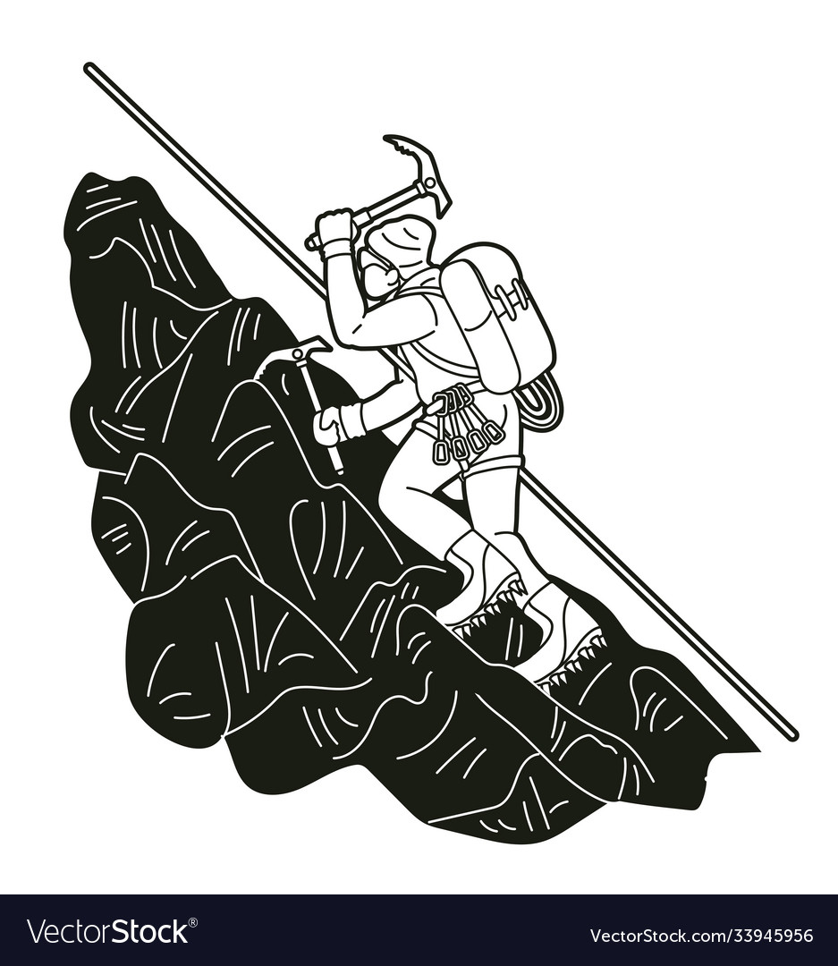 Hiker climbing mountain hiking cartoon graphic Vector Image Hiker climbing mountain hiking cartoon graphic Vector Image