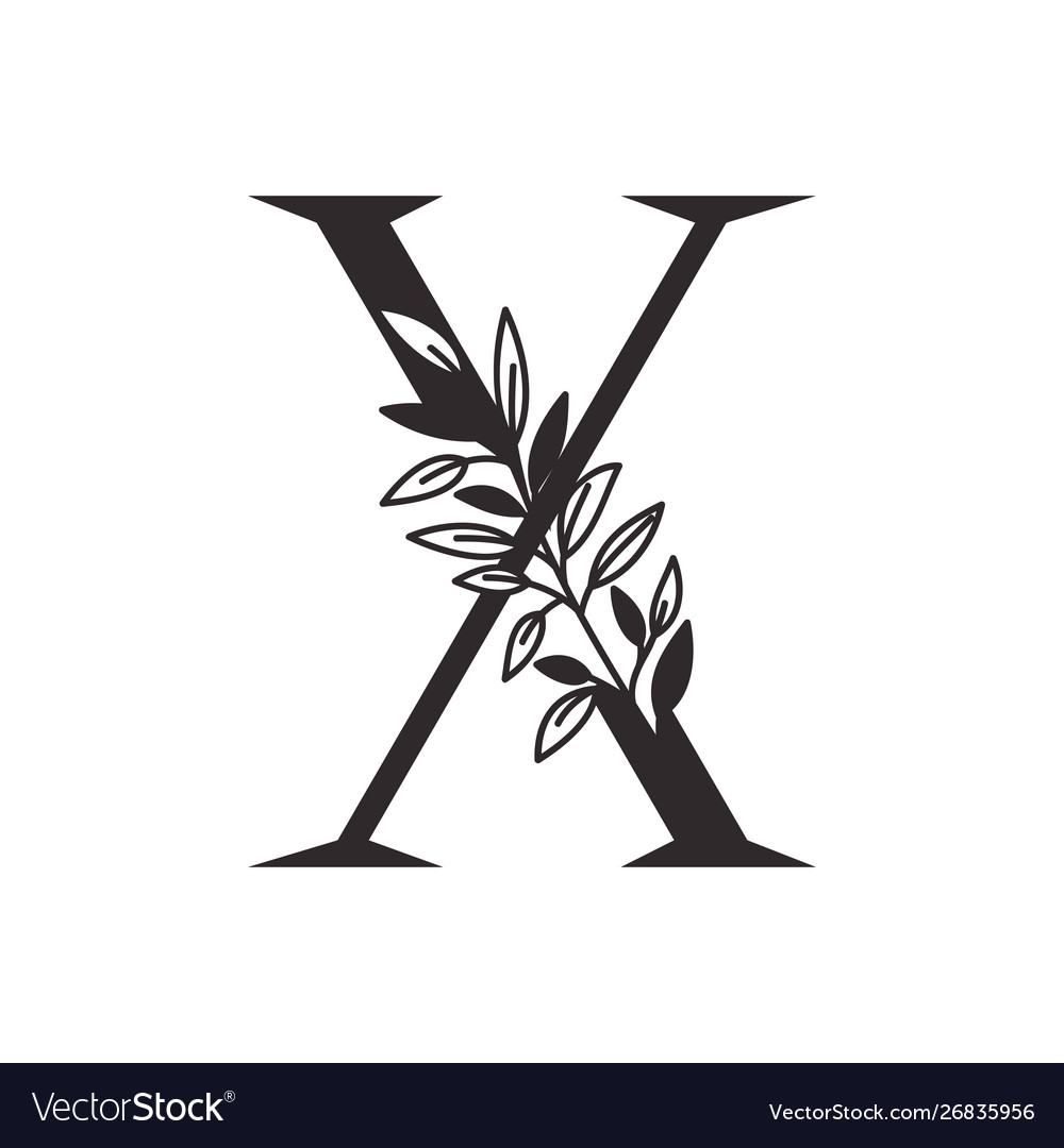 Letter x alphabet with leaves