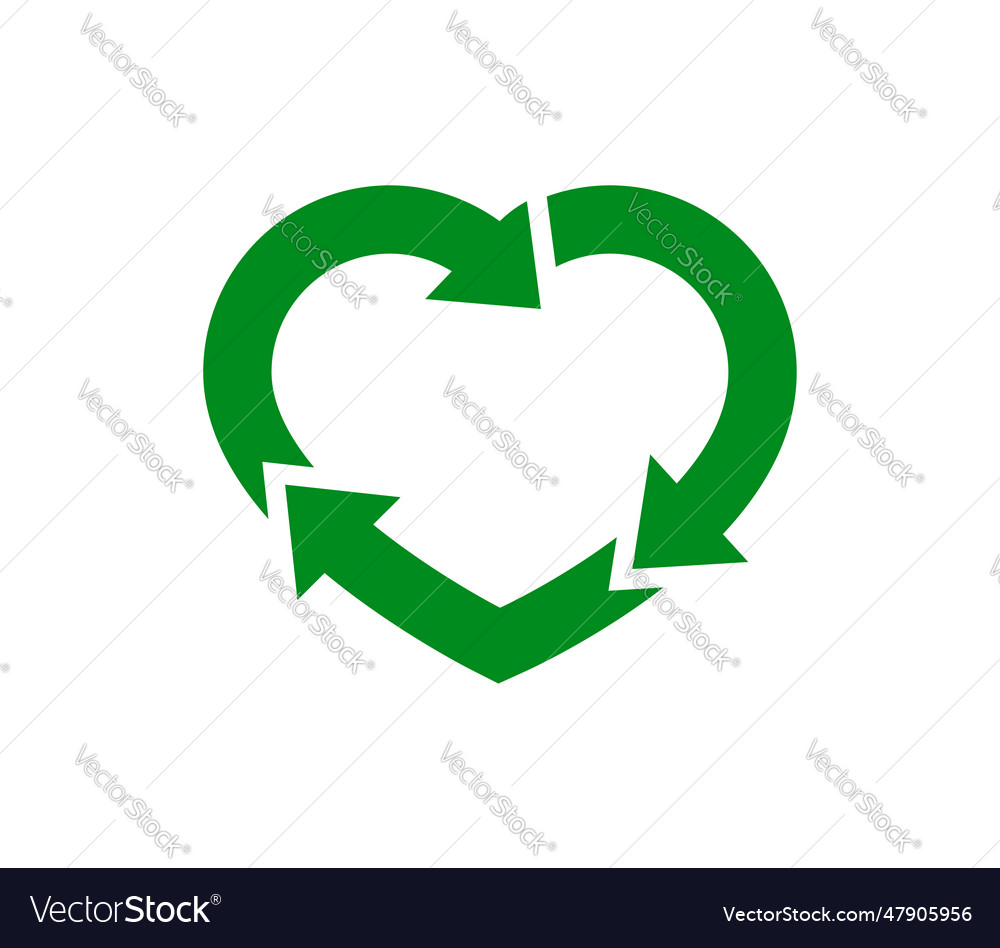 Love heart shaped green recycle symbol Royalty Free Vector