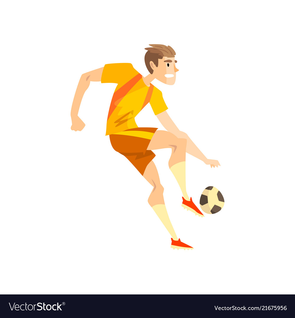 Male soccer player sportsman character kicking Vector Image