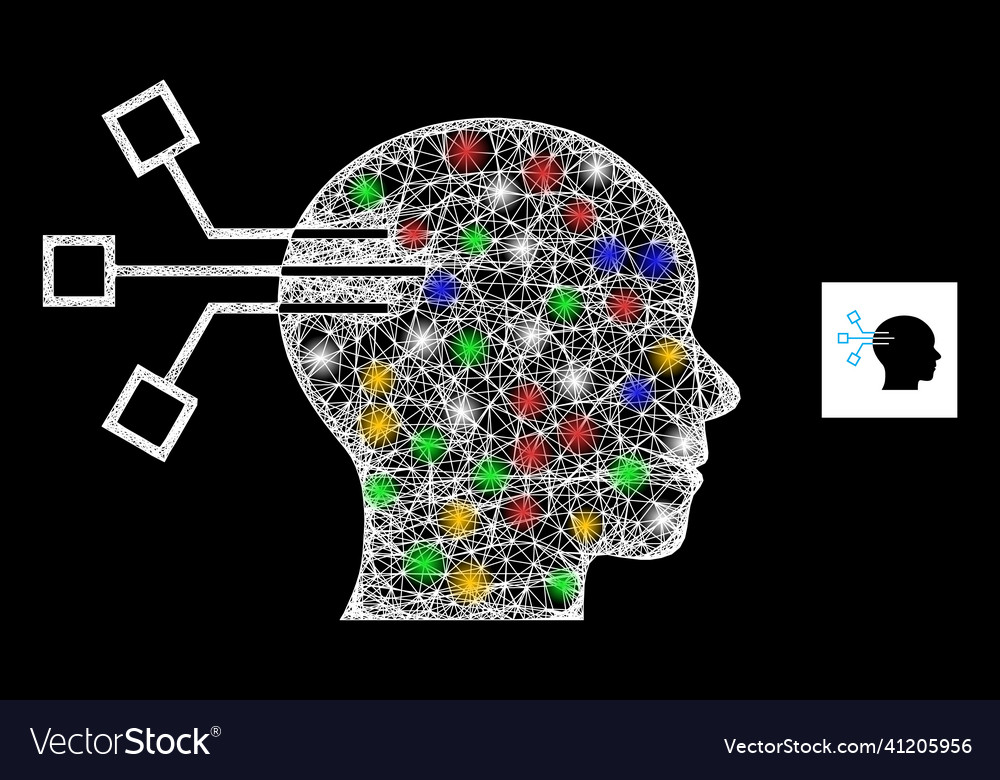 Network mesh brain link icon with colorful glare vector image Network mesh brain link icon with colorful glare