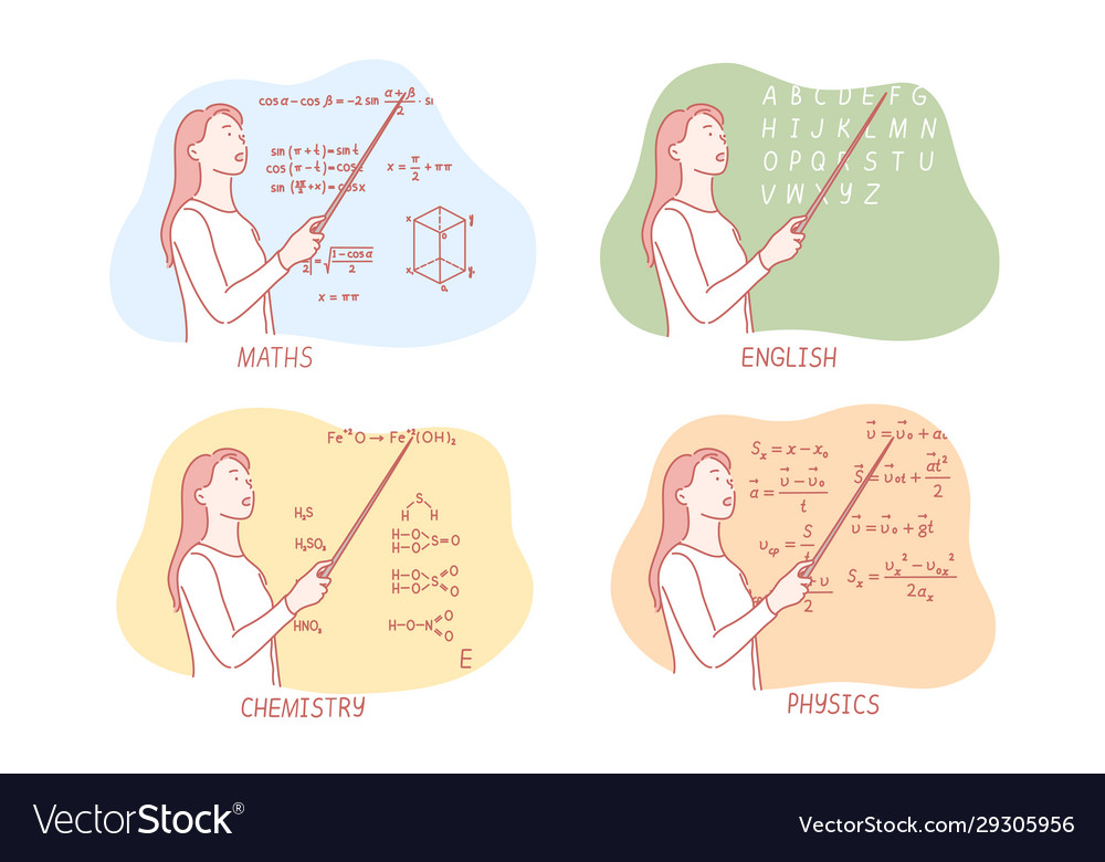 Teaching school subjects set concept