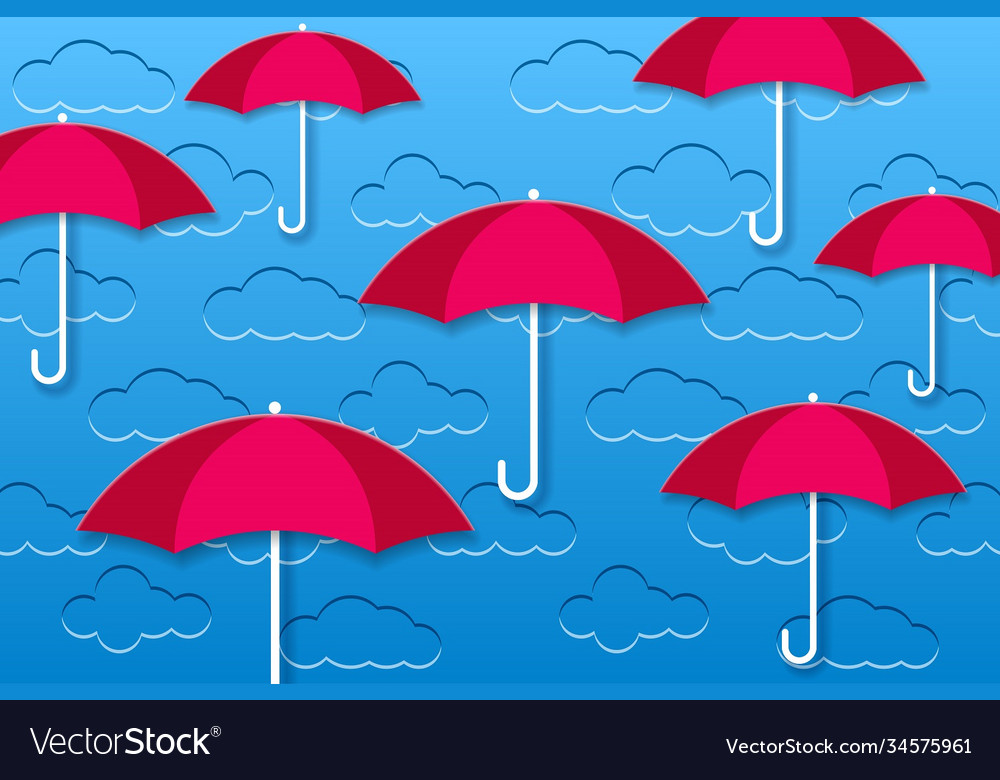 Background with clouds and umbrellas