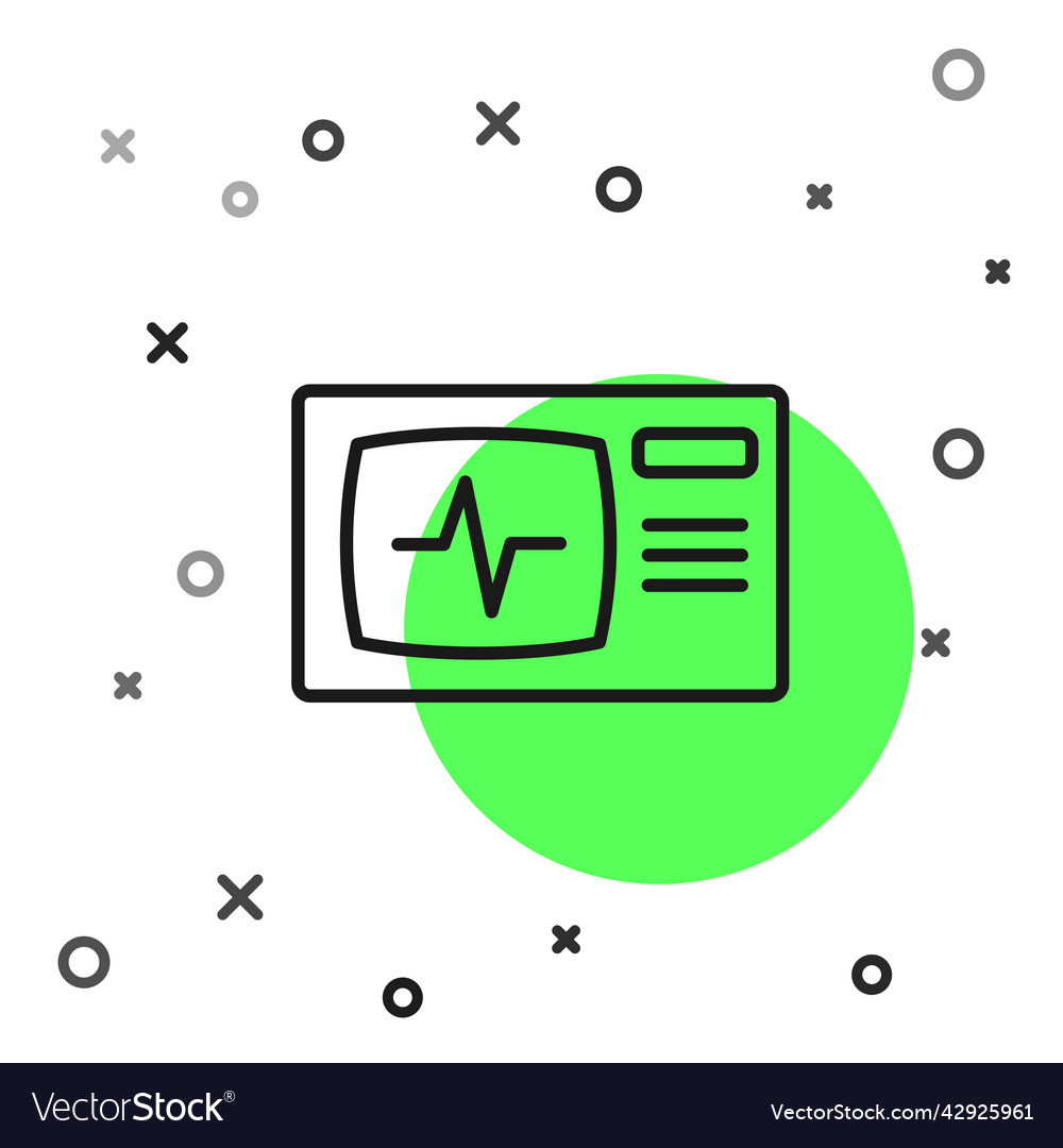 Black line computer monitor with cardiogram icon vector image Black line computer monitor with cardiogram icon
