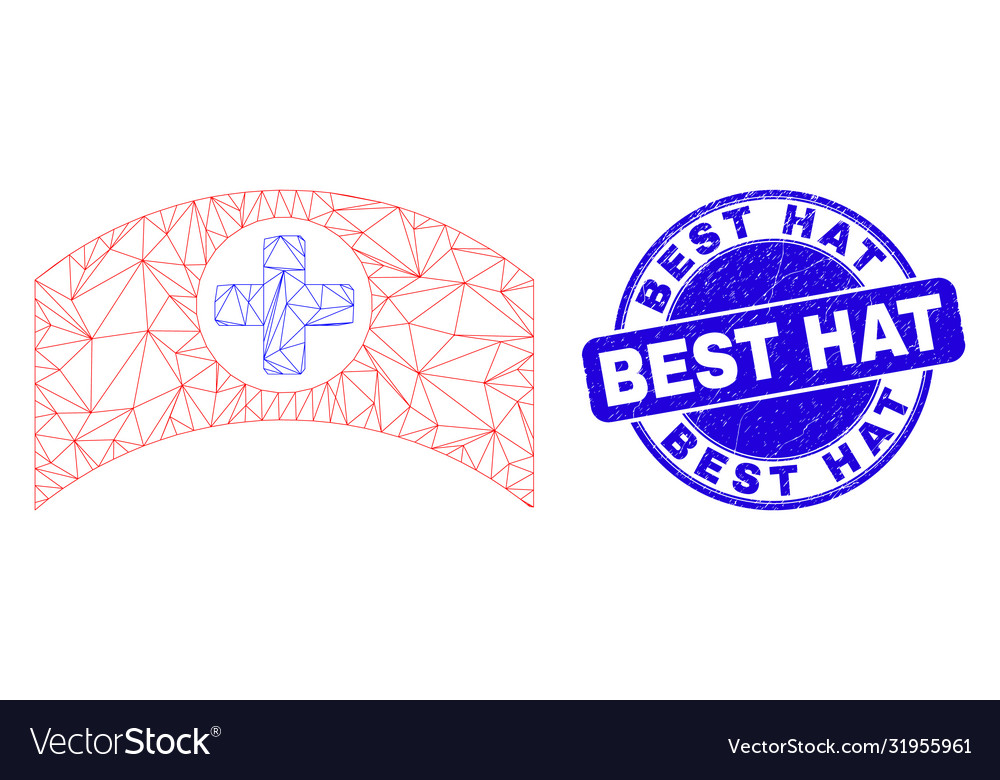 Blue grunge best hat stamp and web mesh medical