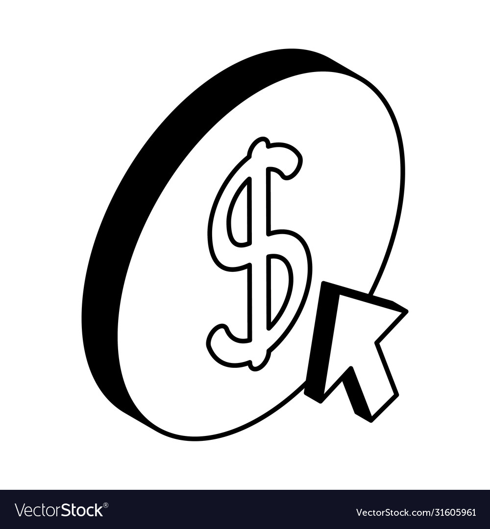 Coin with cursor arrow isometric style icon