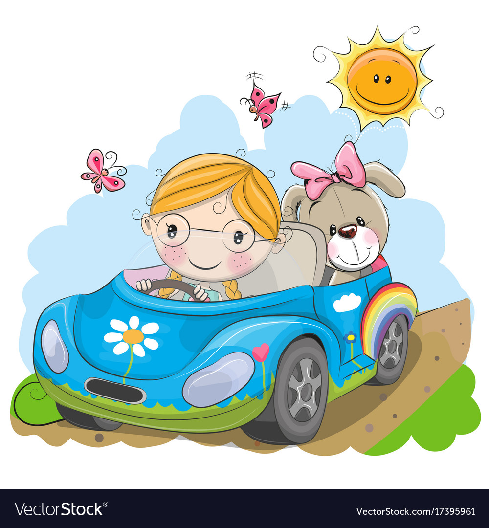 Girl goes on the car Royalty Free Vector Image