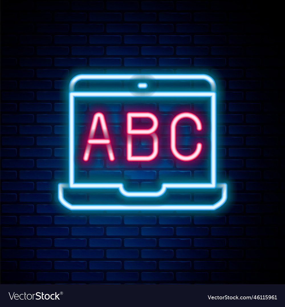 Glowing neon line e-learning of different foreign vector image Glowing neon line e-learning of different foreign