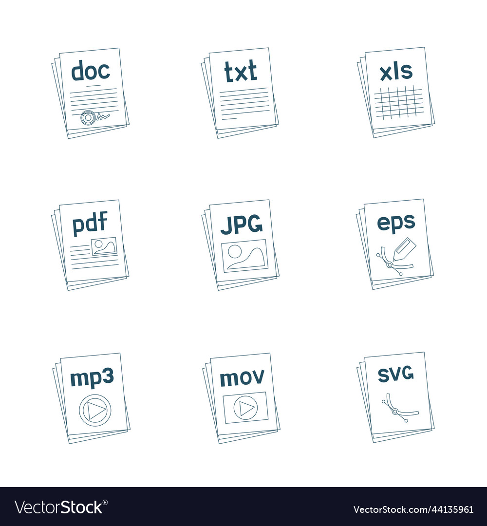 Grafik- und Textdatei-Erweiterungssymbole set vector image Grafik- und Textdatei-Erweiterungssymbole set