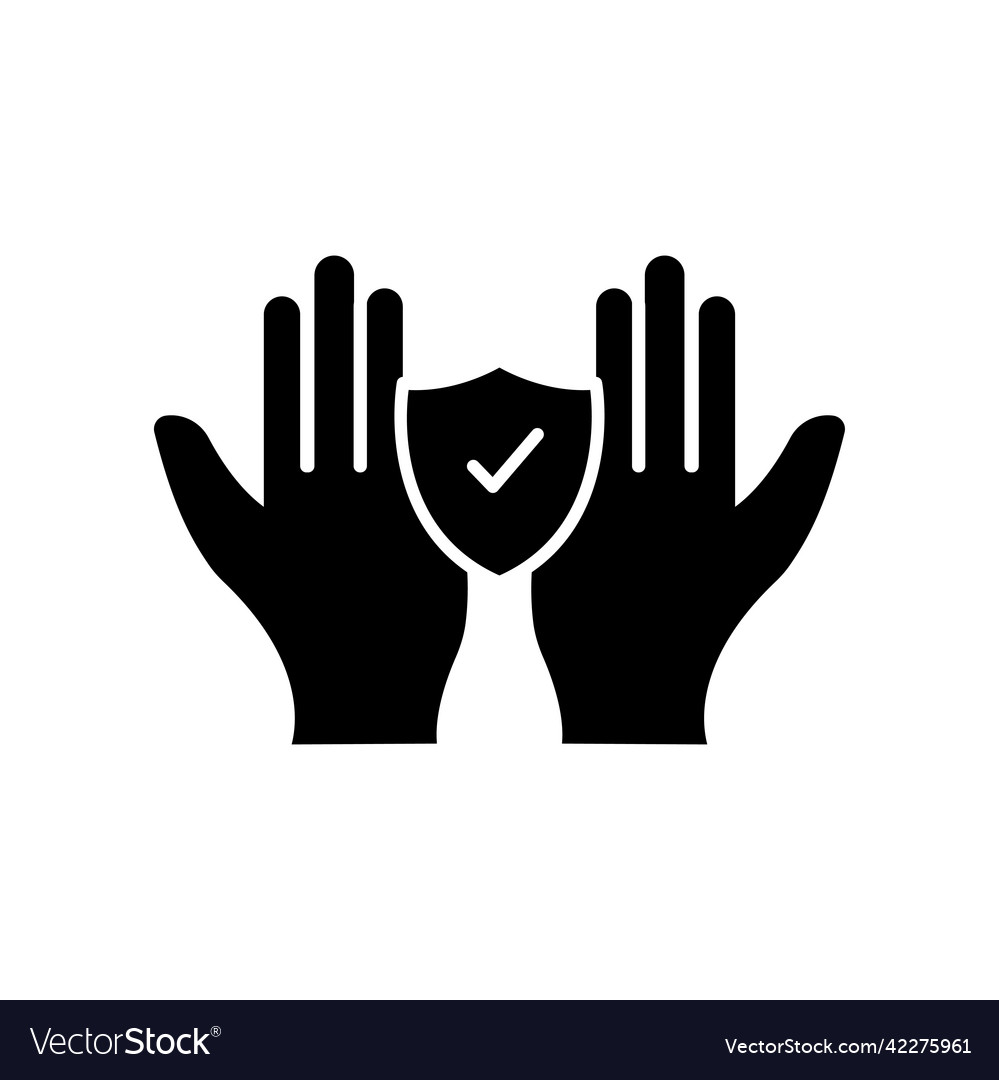Hand icon with shield and check mark solid