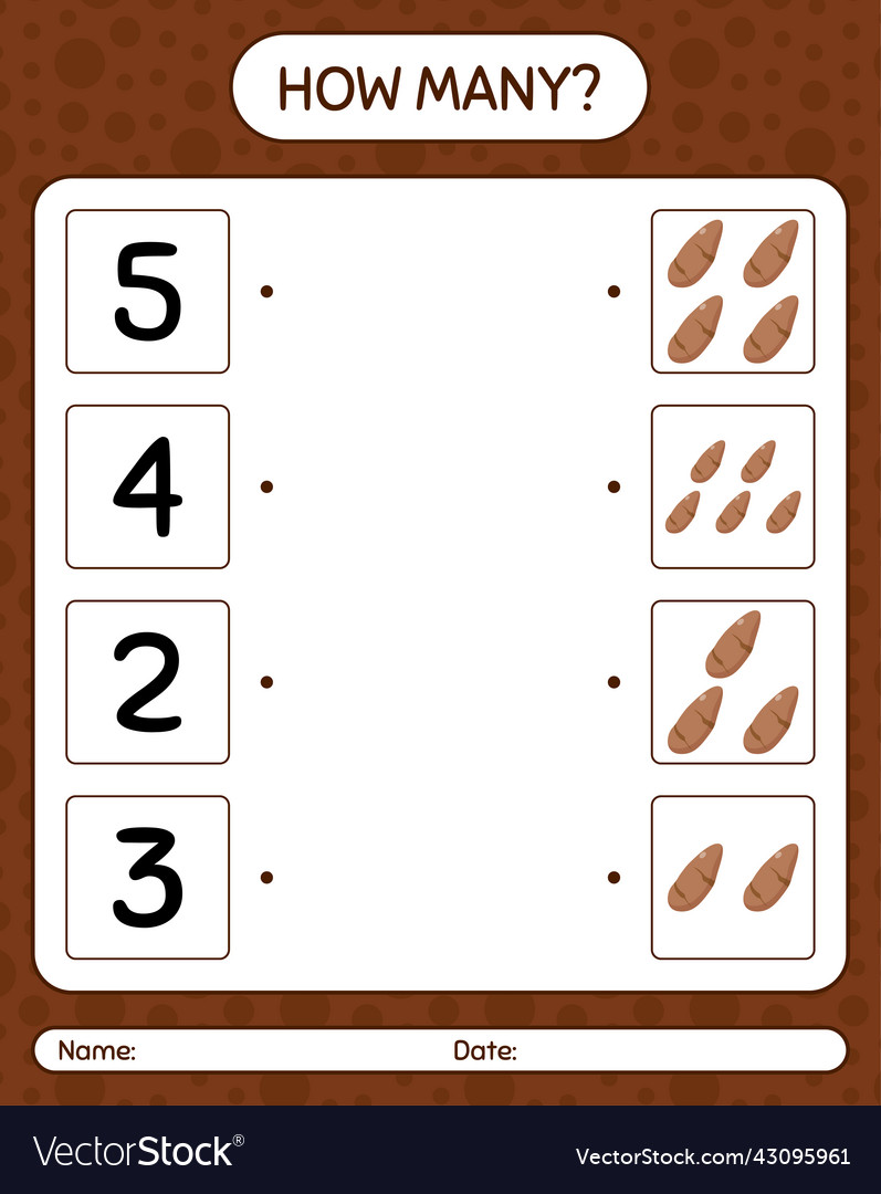 How many counting game with yam root worksheet vector image How many counting game with yam root worksheet
