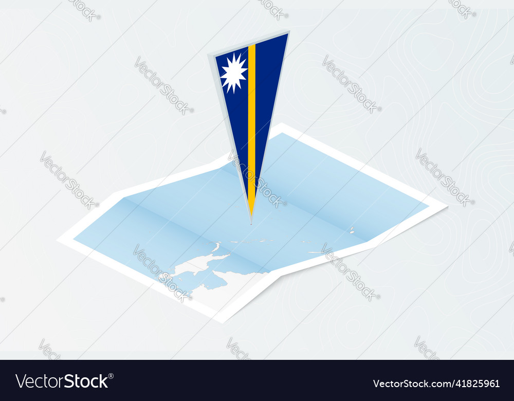 Isometric paper map of nauru with triangular flag vector image Isometric paper map of nauru with triangular flag