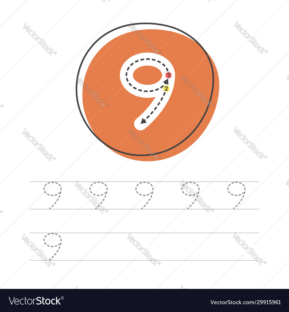 Learning to write numeral 9 vector image Learning to write numeral 9