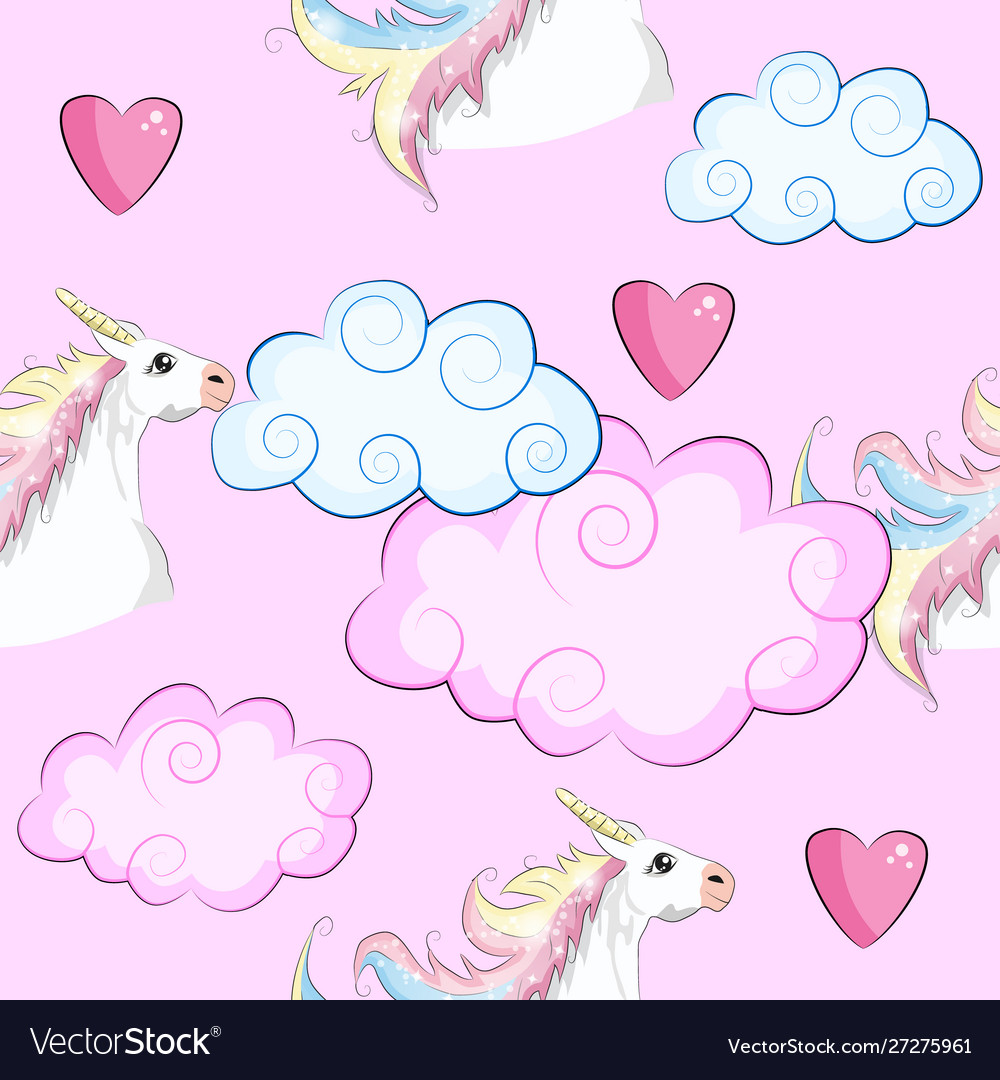 Seamless pattern with cute unicorns cloudsrainbow Vector Image