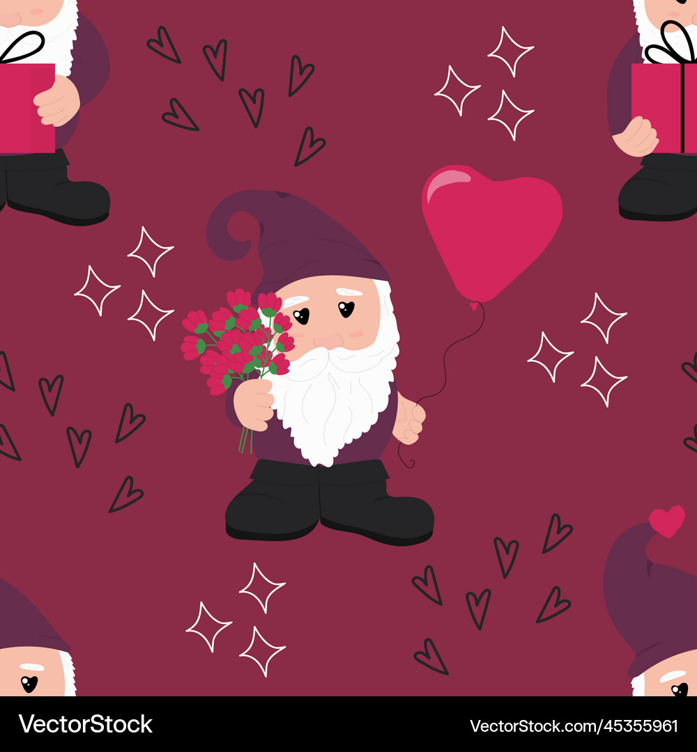 Seamless pattern with gnomes Royalty Free Vector Image