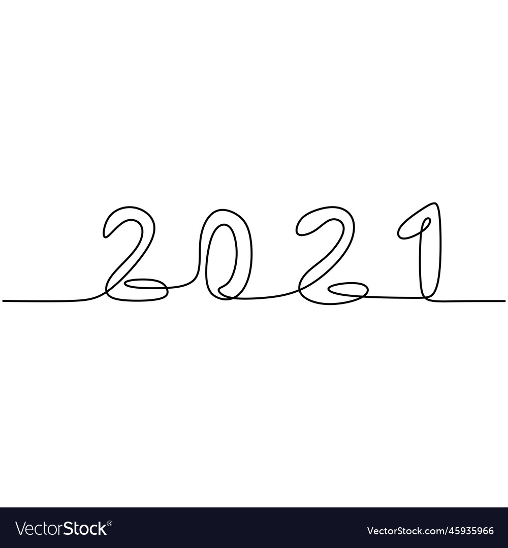 2021 new year design in one continuous line art vector image 2021 new year design in one continuous line art