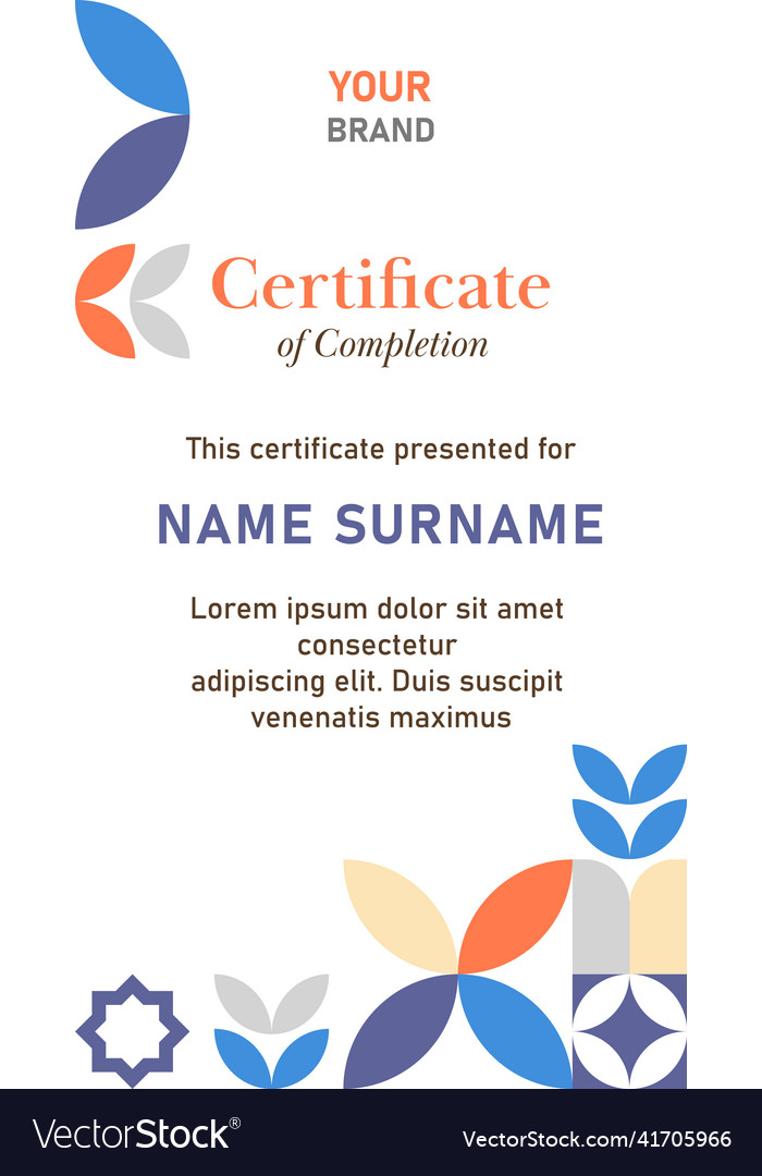 Certificate of completion template in vertical