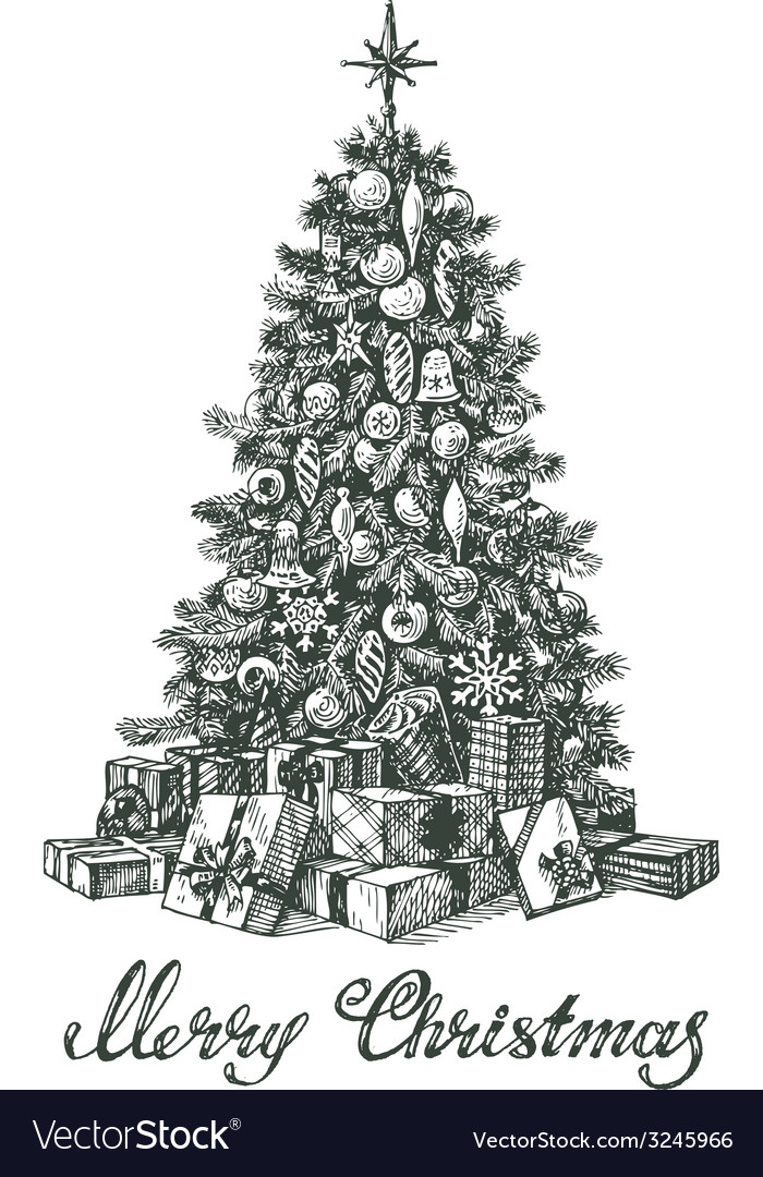 Hand drawn christmas tree and gifts