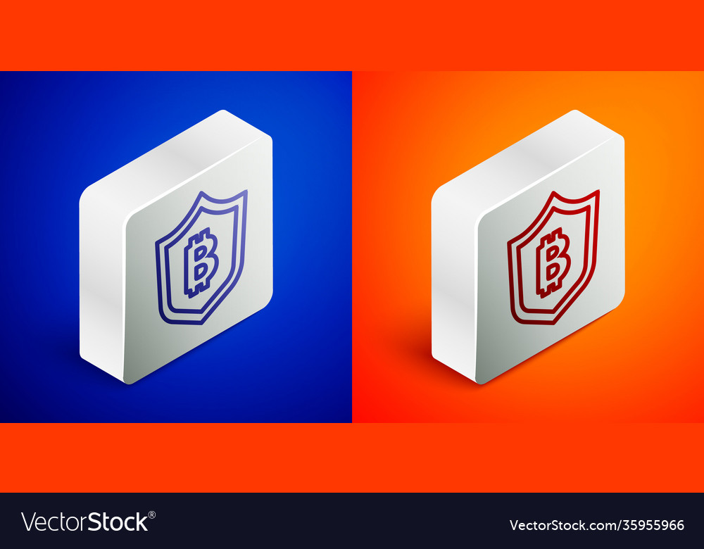 Isometric line shield with bitcoin icon isolated vector image Isometric line shield with bitcoin icon isolated