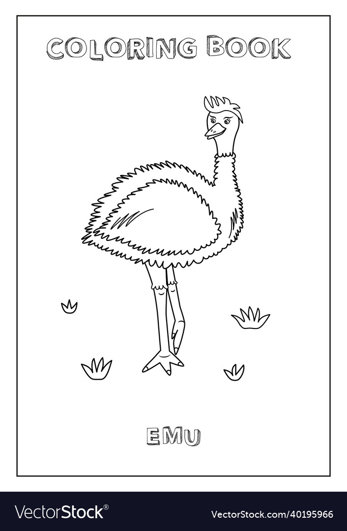 Kids coloring book emu ready to print suitable Vector Image