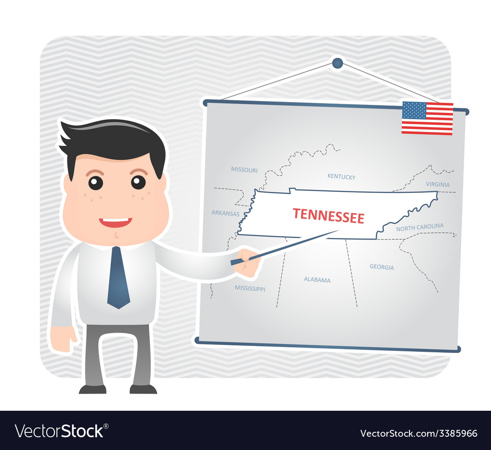 Mann mit einem Zeiger zeigt auf die Karte von Tennessee