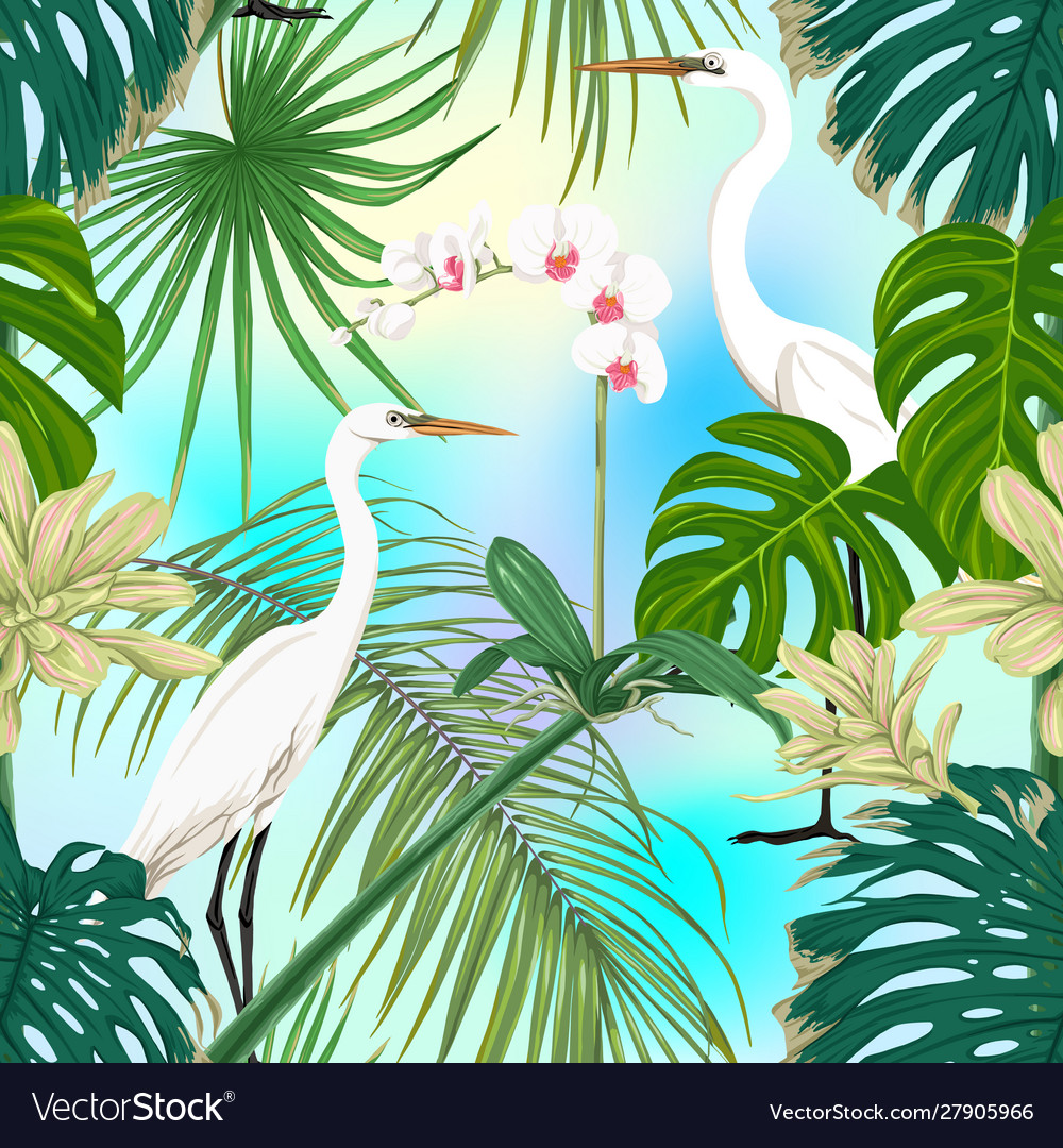 Seamless pattern background with tropical plants