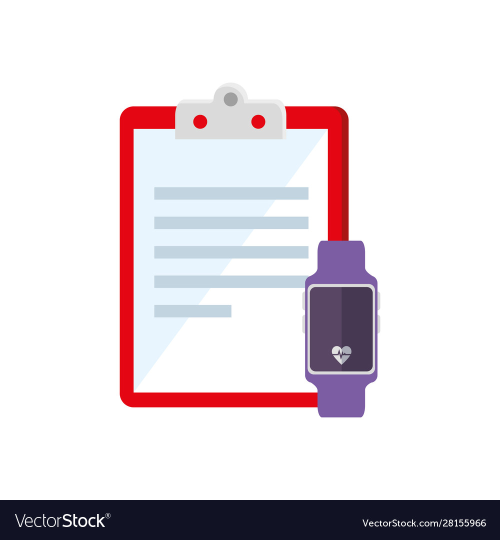 Smartwatch and clipboard with paper document