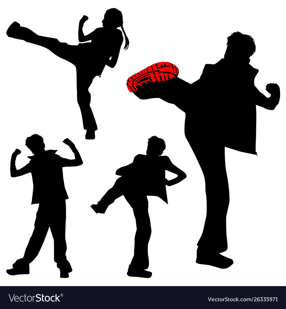 A few kicking girls sport silhouettes karate Vector Image