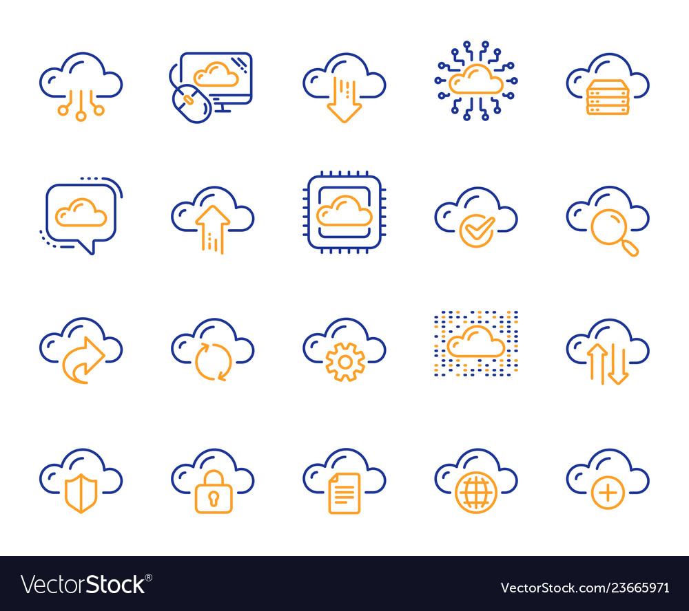 Cloud data and technology line icons set